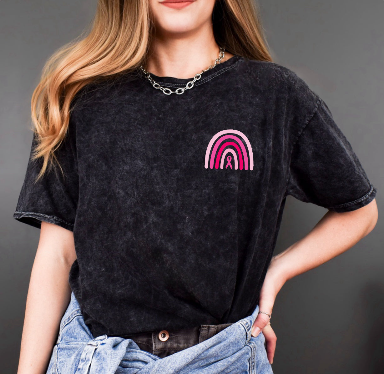 Black acid wash pocket rainbow tee