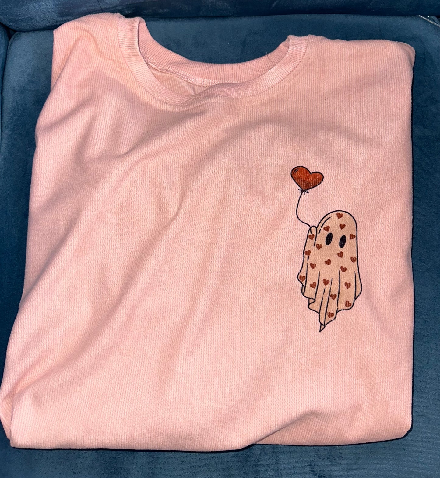 Pink corduroy heart ghost long sleeve shirt