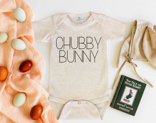 Chubby bunny oatmeal baby onesie