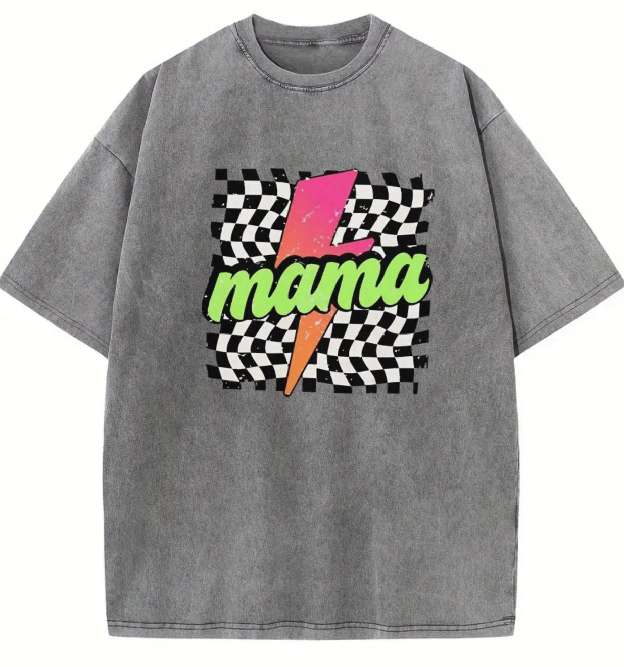 mama checker grey acid wash tee