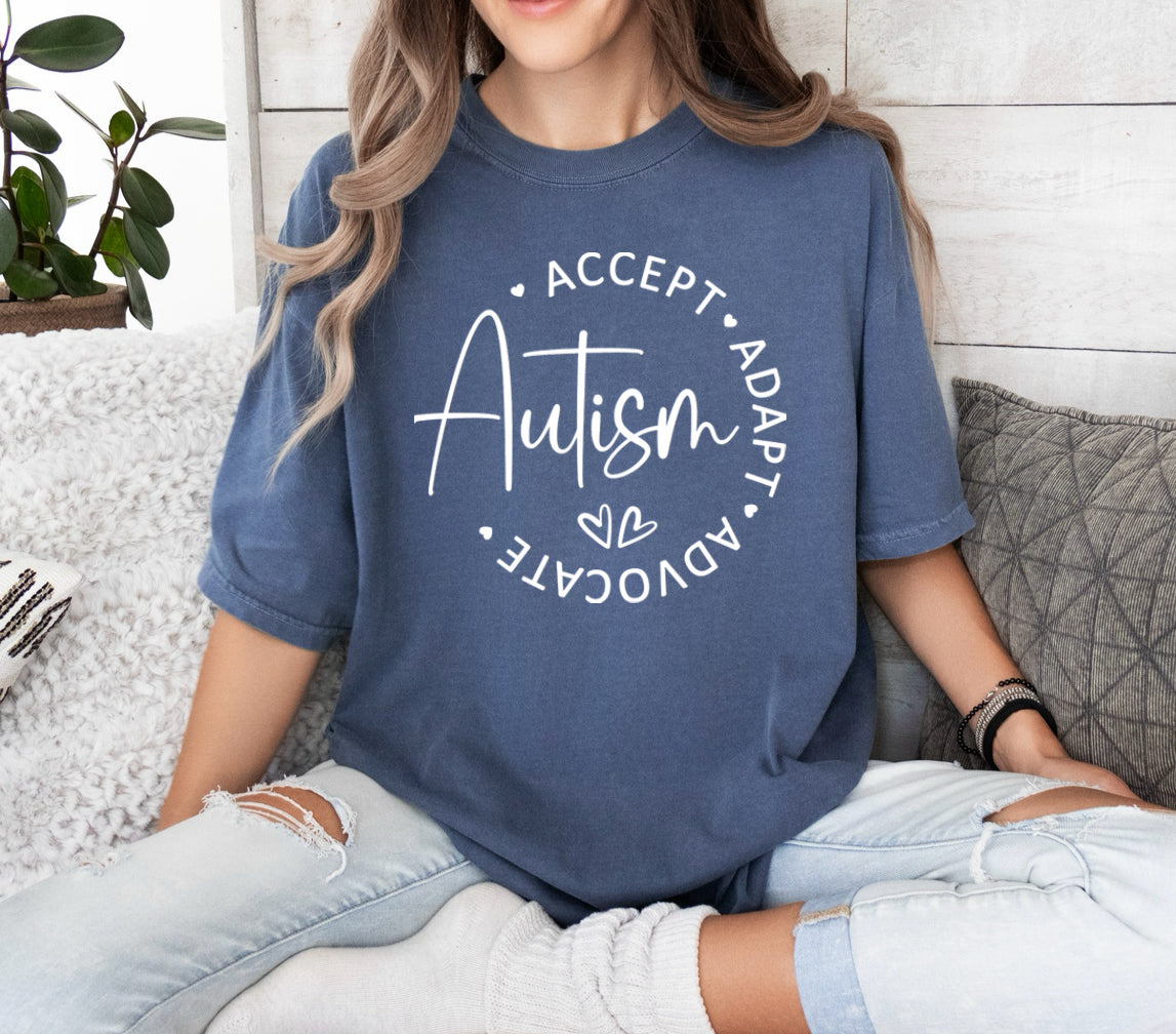 Autism advocate comfort colors dark blue tee