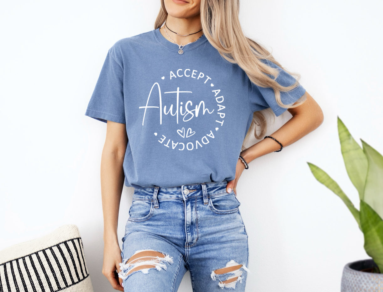 Autism advocate comfort colors light blue tee