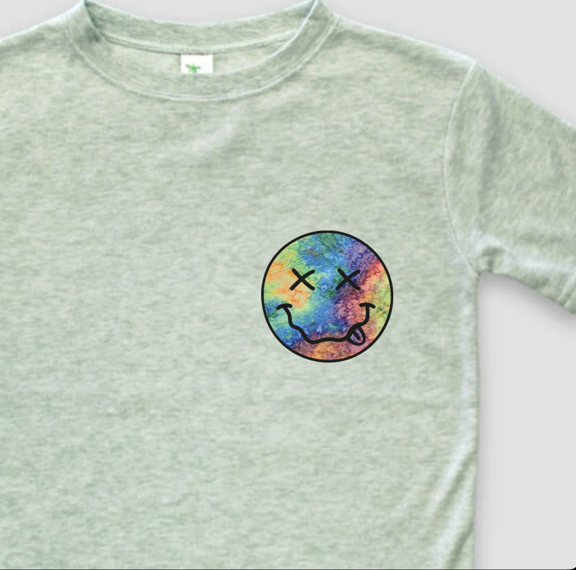 Kid green tie dye smiley tee