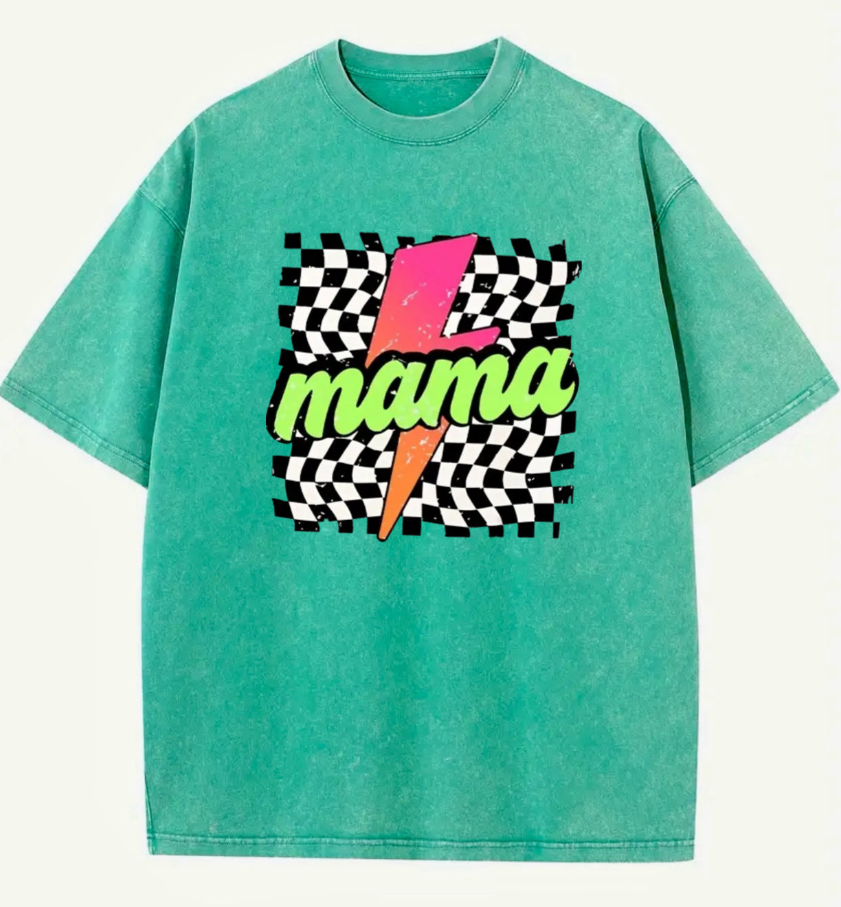 mama checker teal acid wash tee