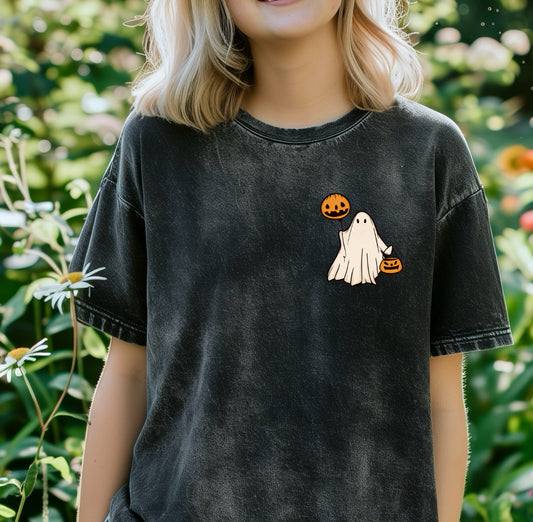 Ghost pumpkin balloon acid wash tee