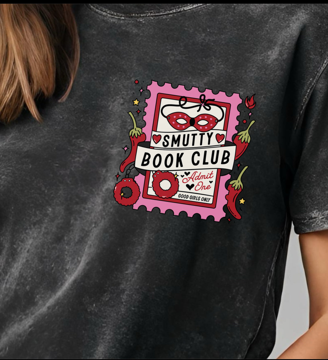 Smutty book club oversized acid wash tee