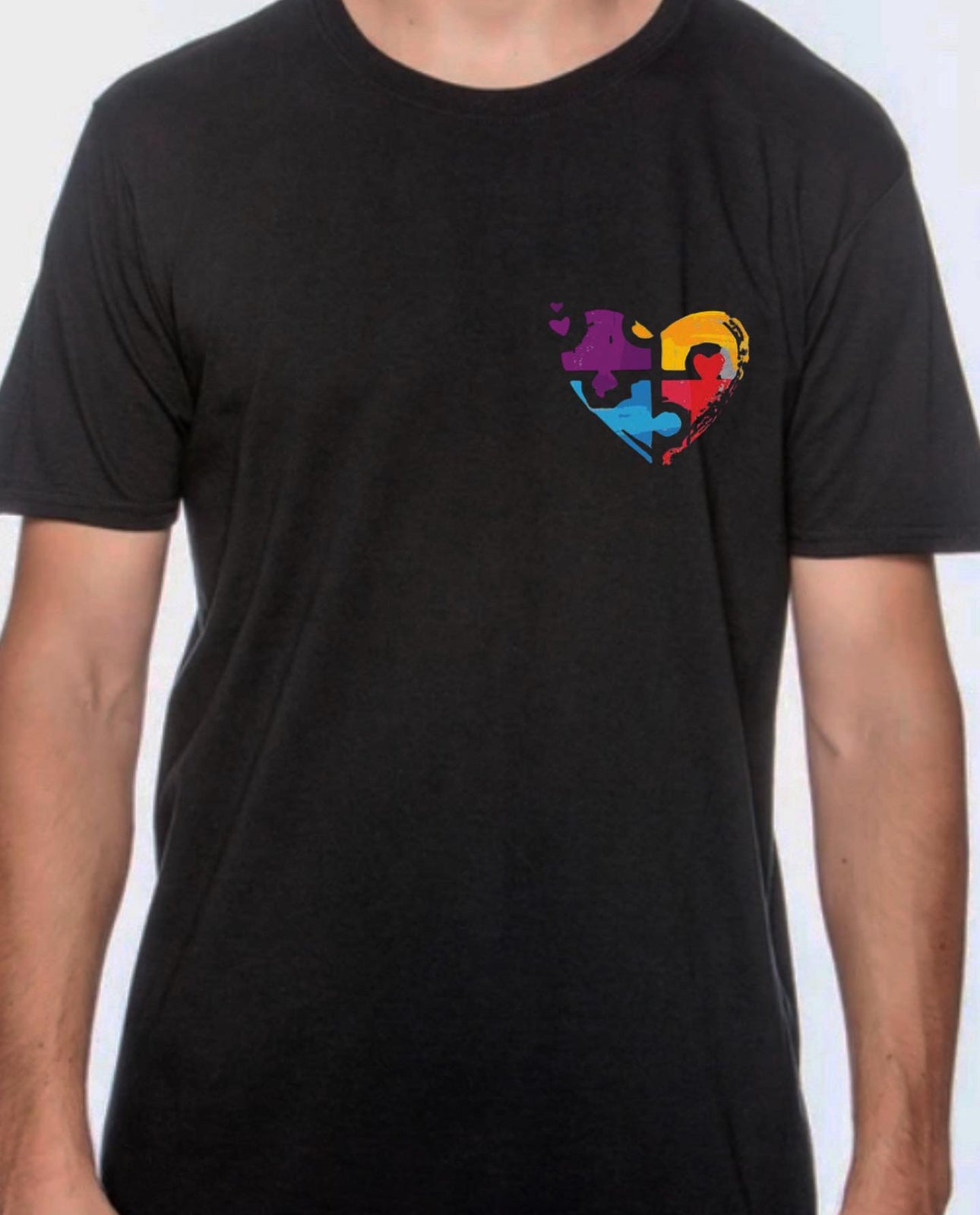 Autism Awareness pocket heart puzzle unisex black tee